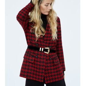 NWOT Zara Red Black Houndstooth Blazer.